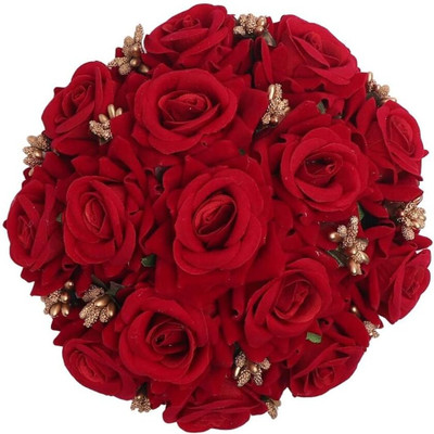 kerav Artificial bridal juda bun rose flower hair accessory Bun(Maroon)