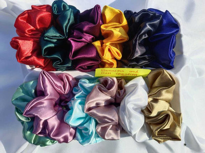 SM CREATION PREMIUM quality satin scrunchies for women, Girls(pack of 12),SAME COLOR Rubber Band(Multicolor)