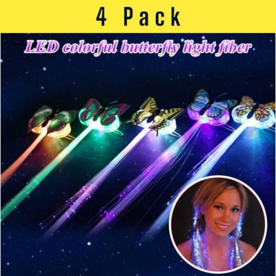 FlyTouch 4Pcs Led Light Butterfly Braid Fiber Optic Hairpin Flash Colorful Wig Headdress Hair Pin(Multicolor)