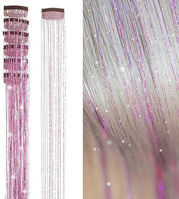 Blushia 2pcs Clip in  Tinsel Extensions Highlights for  24 Inch (Pink) Hair Extension
