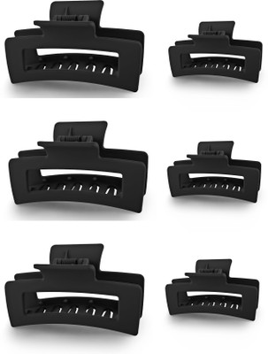 Fezzalo 6 Pcs Premium Large & Medium Size Rectangle Matt Finish Hair Clutcher/ Hair Claw Hair Claw(Black)