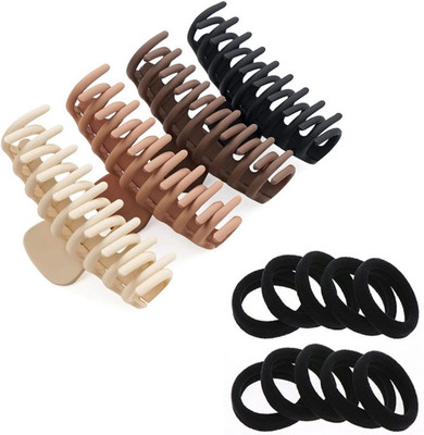 Beauty Flow 4 Pcs Jumbo Hair Clutcher With 10 Pcs Black Rubber Band for Women Hair Accessory Set(Multicolor)