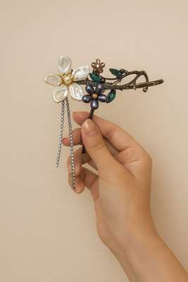 HNB23 Floral Fantasy Banana Clip – Elegant Pearl & Crystal Hair Accessory Banana Clip(Multicolor)