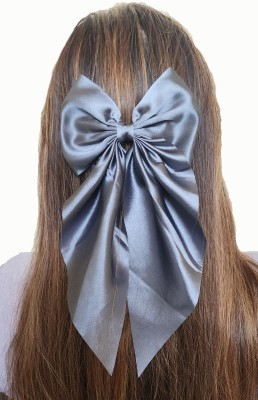 Rhosyn Big Satin Layer Long Bow Hair Clip For Women Girls (Grey Color) Hair Accessory Set(Grey)