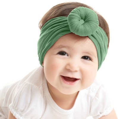 SYGA Baby Girls Cotton Turban Wrap Headbands Newborn Kids 0-3 Years(Green) Head Band(Green)