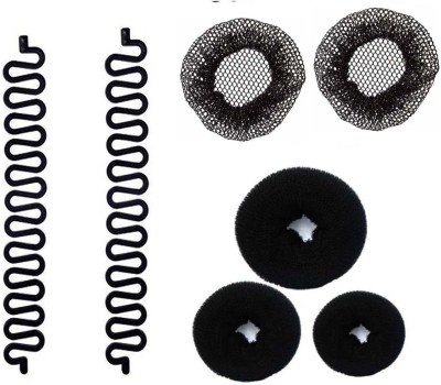 Sharum Crafts 2pc French Choti Maker Juda Cover 2 & Hair Donut 3pc Hair Accessory Set(Black)