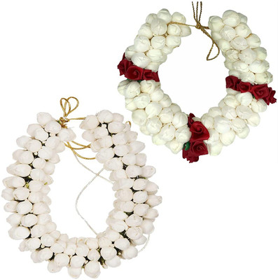 ShilpoKuthi Pack of 2 - Fancy Gajra in Artificial Sola Wood Material Jasmine Mogra Flower Hair Accessory Set(White, Red)