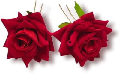 Kaima Rose Flower Bun Pin Hair Juda Pins Hair Clips (Pack of 2) Bun Clip(Red)