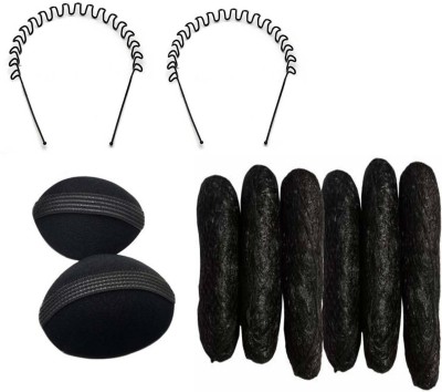 Sharum Crafts 2pc Zig Zag Hair Band 2pc Hair Volumizer & 6pc Banana Puff Maker Hair Accessory Set(Black)