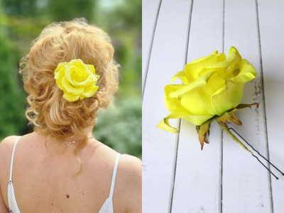 PSYCHFLORE YELLOW ROSE PINS SET OF 2 PC-Y11 Hair Accessory Set(Yellow)