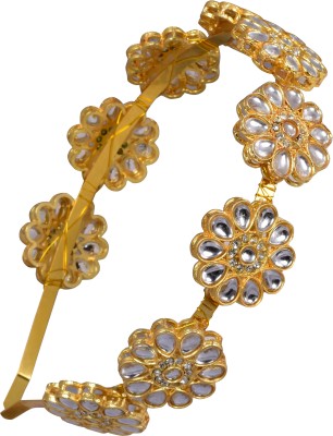 RHYNISH Kundan Hairband Gold Plated Hairband Kundan Flower Design Hairband/Mathapatti Hair Band(Gold, Silver)