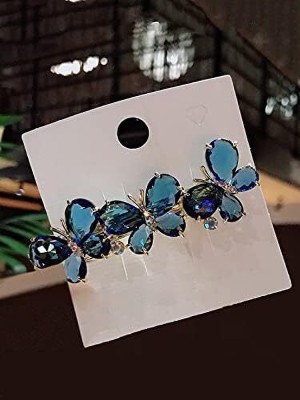 YELLOW CHIMES Blue Crystal French Barrette Hair Clip(Blue)