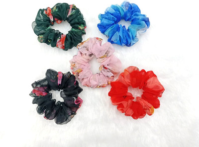PANNY Floral Organza Scrunchies for Women & Girls – Pack of 5 Rubber Band(Multicolor)