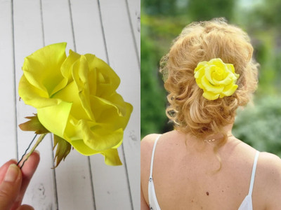 PSYCHFLORE YELLOW ROSE PINS SET OF 2 PC-Y8 Hair Accessory Set(Yellow)