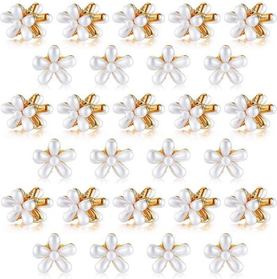 LS ENTERPRISES 16 Pcs Pearl Mini Claw Clips Flower Design Barrettes Hair Accessories for Women Hair Claw(Gold)