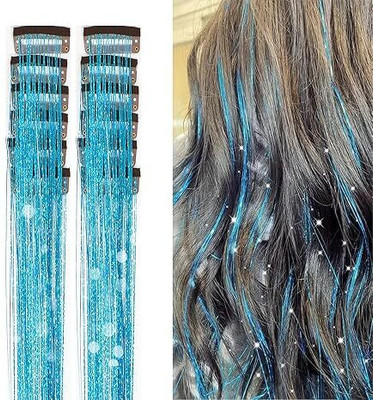 Views 2Pcs  Tinsel Clip in Glitter Tinsel 24Inch  Tinsel (SkyBlue/2Pcs) Hair Extension