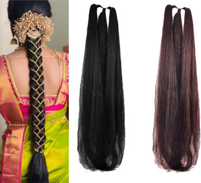 GIRISA PACK OF 2 LONG PARANDA CHOTI BLACK BROWN HAIR EXTENSIONS FOR WOMEN Braid Extension(Black, Brown)