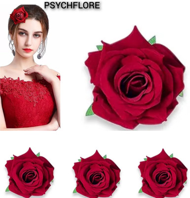 PSYCHFLORE Red Rose Mogra Flower Garland Juda Decoration Gajra for Women Juda Bun-q58 Hair Accessory Set(Red)
