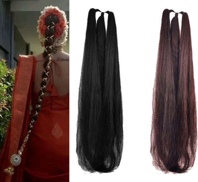 GIRISA PACK OF 2 LONG PARANDA CHOTI BLACK BROWN HAIR EXTENSIONS FOR WOMEN Braid Extension(Black, Brown)