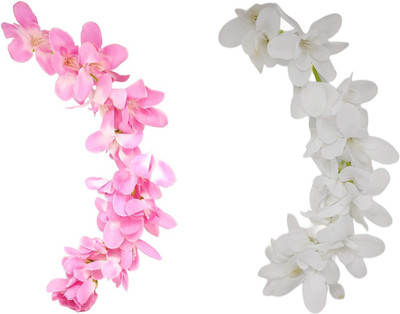 PSYCHFLORE Orchid Flower Gajra Pink & White / Washable Flower Fabric Natural Look Hair Accessory Set(Multicolor)
