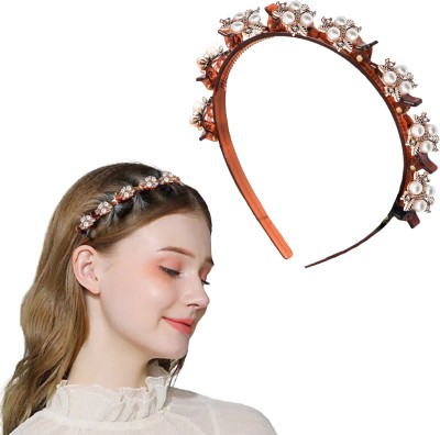 Lykaa Braided Double Layer Plait Plastic Headband Flower Alligator Clips (Pack of 1) Head Band(Brown)