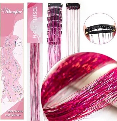 D-DIVINE 2Pcs Clip in  Tinsel, 24 Inch Glitter Tinsel  Extensions (Rose Red) Hair Extension