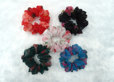 PANNY Floral Organza Scrunchies for Women & Girls – Pack of 5 Rubber Band(Multicolor)