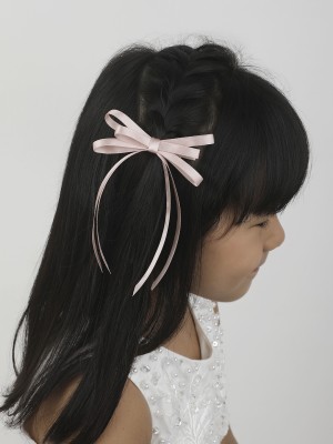 Arendelle Satin Silk Ribbon Long Tail Petite Hair Bow in Rose Pink for Girls Hair Clip(Pink)