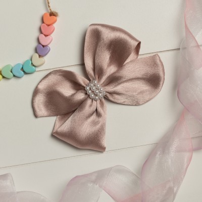 RibbonCandy Pearl Detailed Cute Satin Bow on Alligator clip - Dusty pink Hair Clip(Pink)