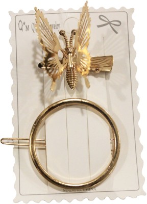 La Belleza Butterfly and Circle Clip Pack of 2 Hair Clip(Gold)