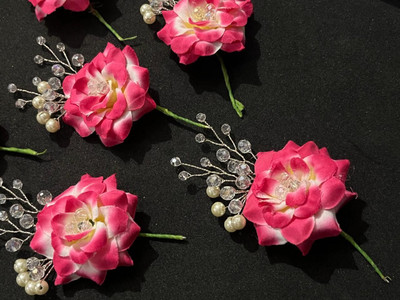 kerav Beautiful pink flower hair accessory 6 poece flower for hair Hair Accessory Set(Pink)