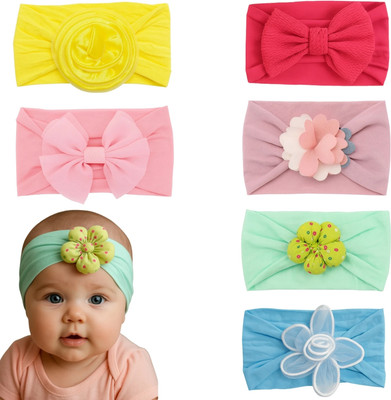 Anna Stella Baby Girl Colorful Headbands Set 6Pcs Soft Elastic headbands with Bows & Flowers Head Band(Multicolor)