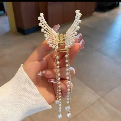 Aayra Pack of 1 Pcs Pearl Tassel Butterfly Metal Clutcher Korean Hair Accessories Hair Claw(Gold, Silver)