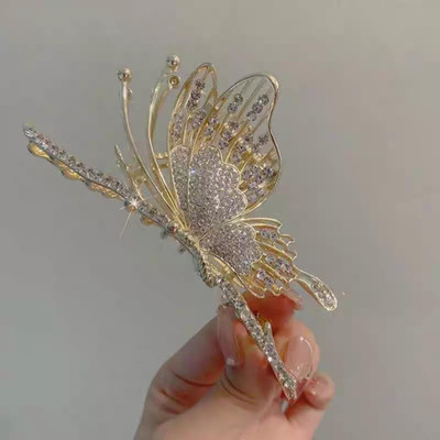 Freebies Elegant Gold Butterfly Stone Hair Claw Clip for Women – Stylish & Sparkling Hair Claw(Multicolor)