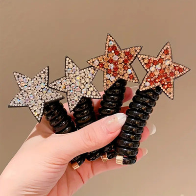 navjai Cute Star Kids Hair Bands Hair Ties,Women Hair Accessories Spiral Rubberband 4pc Rubber Band(Black)