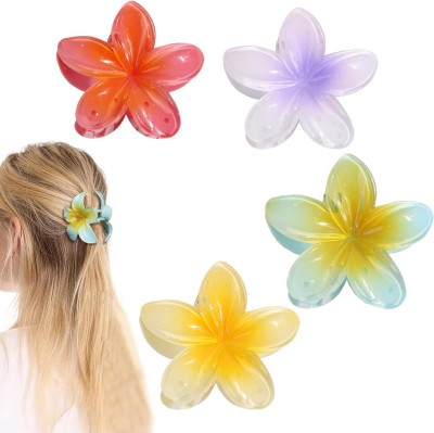 Dreamish Imitation Floral Petal Flower Design Hair Claw Clutcher Clips (Pack of 4) D Hair Claw(Multicolor)