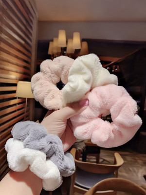 Plucket 6 Pcs Warm Soft Rabbit Plush Fluffy Fur Elastic Hair Scrunchies(Random) Rubber Band(Multicolor)