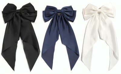 FilterFashion Bow Hair Clip/ Hair Ribbon For Women And Girls Made With Silk Satin Hair Clip(Blue, White, Black)