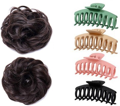 Sharum Crafts Messy Jalebi 2Pc & Hair Claw Big Matt 4Pc Hair Clip(Multicolor)