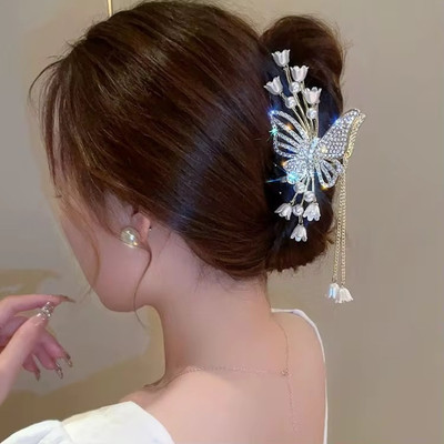 glam bands Korean Metal Big Butterfly Latkan Clutcher Wedding&Party Fancy Style Women Clips Hair Claw(Gold)