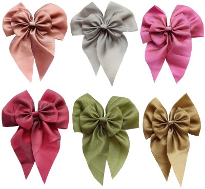 DENICRAAS SATIN DOUBLE BOW HAIR CLIP PACK OF 6 Hair Clip(Multicolor)