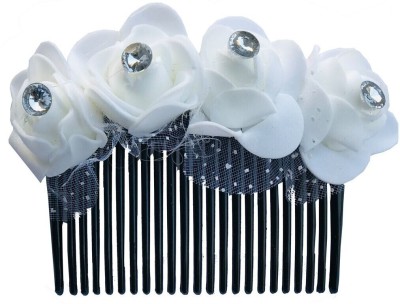 AROOMAN ™ Artificial flower Fancy Juda Comb clip/Bun Comb Hair Flower Comb for Wedding and Parties Use for Women (White Color Pack :-1) Hair Accessory Set(White)