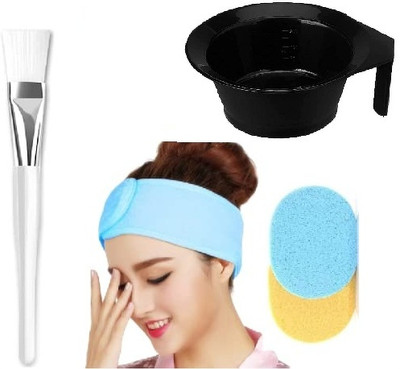 SIOPAWORLD Face Pack Brush Face Cleaning Sponge Non-Slip Spa Headband With Bowl(Pack of 5)
