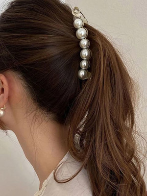 Myself Pearl Hair for Women 1 PC Banana Clip(White)