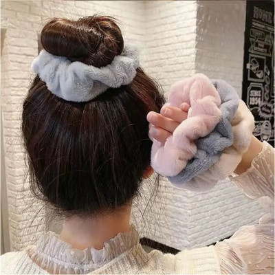 Sparkling Dazzle 4 Pcs Warm Soft Rabbit Plush Fluffy Fur Elastic Hair Scrunchies(Random) Rubber Band(Multicolor)