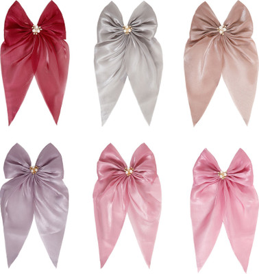 Radhu & Kabby Satin Hair Bow & Pearl for Women Versatile Hair Accessory with Barrette Clip Hair Clip(Pink, Brown, Maroon, Purple, Grey)