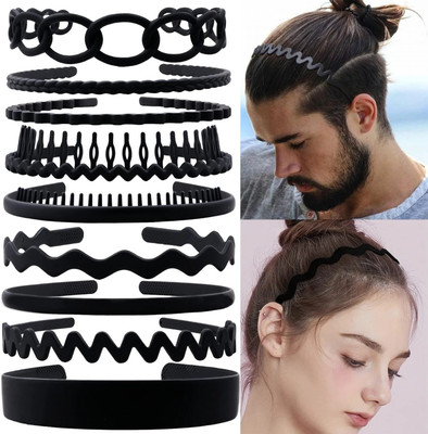 Blubby 9 Pieces Black Combo Hairband Teeth Comb Headbands Matte For Girls Women Hair Band(Black)