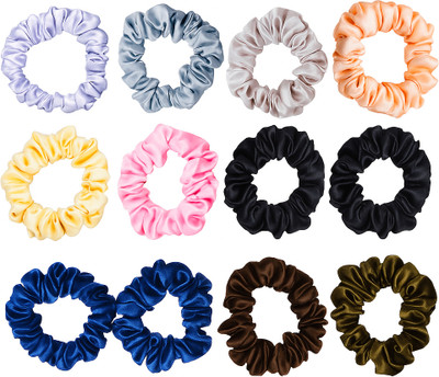 house of common Tasu Satin Scrunchies Pack of 12 Multicolor (Small Size) Blk2 NB2 (Multi 1 each) Rubber Band(Multicolor)