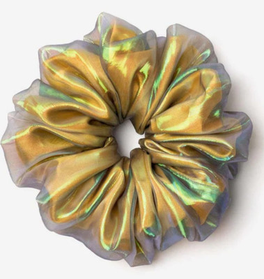 IBDA Yellow Glitter Two-in-One Organza-Silk Scrunchie, Ponytail Holder,Same as pic Rubber Band(Yellow)