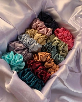 TIVRA Premium Silk Satin Scrunchies (pack of 12) Rubber Band(Multicolor)